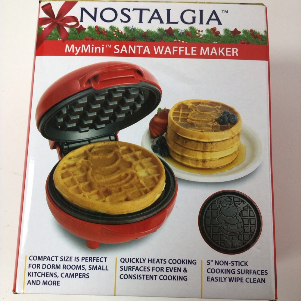 Nostalgia My Mini Red Santa Waffle Maker NEW in box